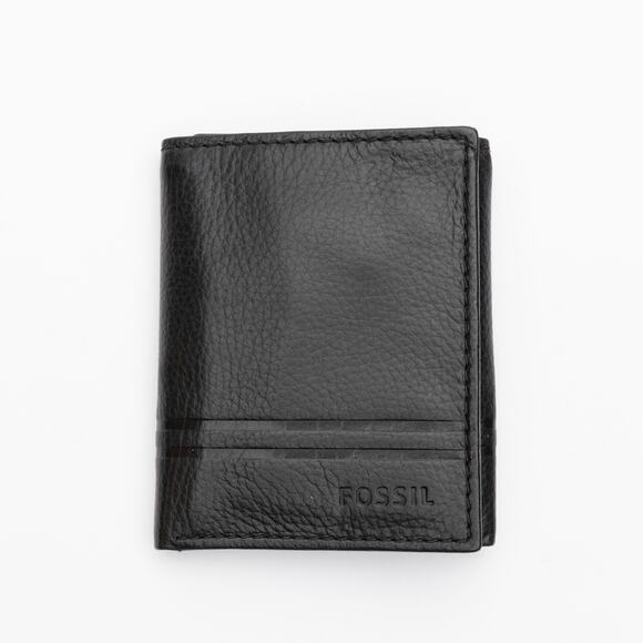 Fossil Men Wilder Leather Tri-Fold Wallet - Black - Picture 1 of 7